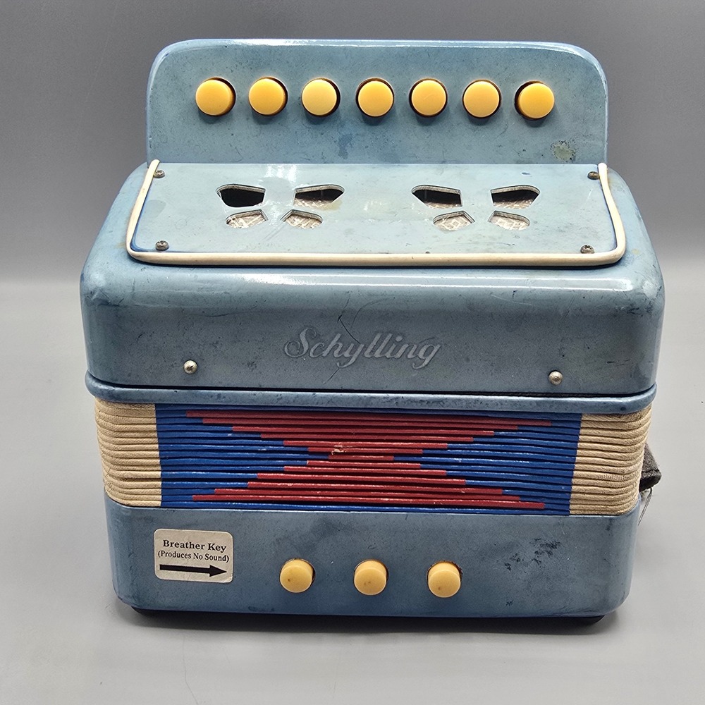 Schylling Kids Accordion Musical Instrument Blue Red Toy Bellows 7 Key 3 Bass